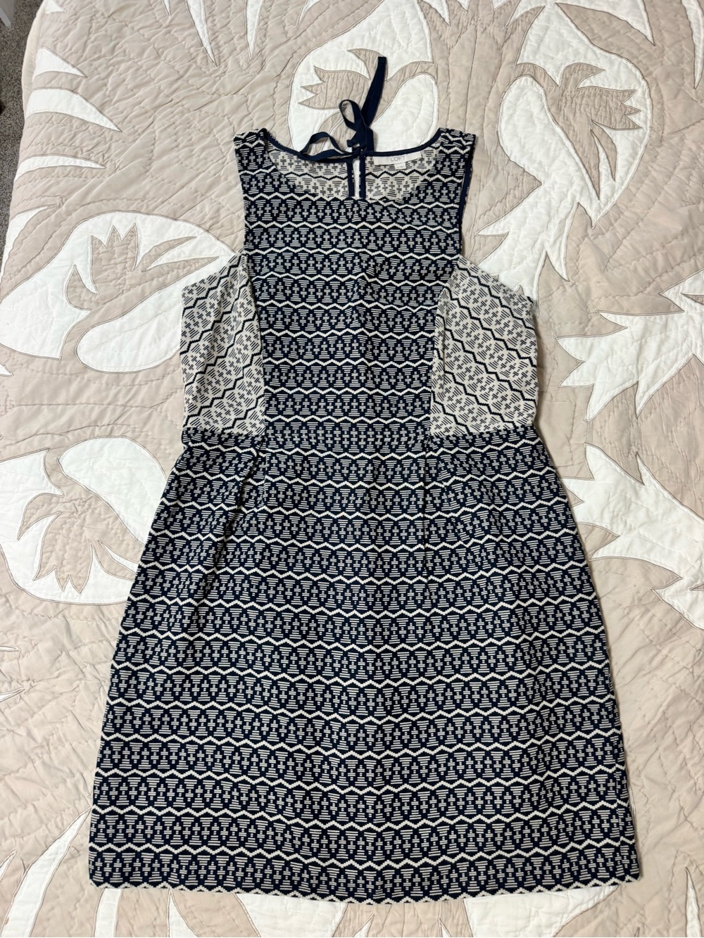 LOFT Navy and White Sleeveless Patterned Mini Dress